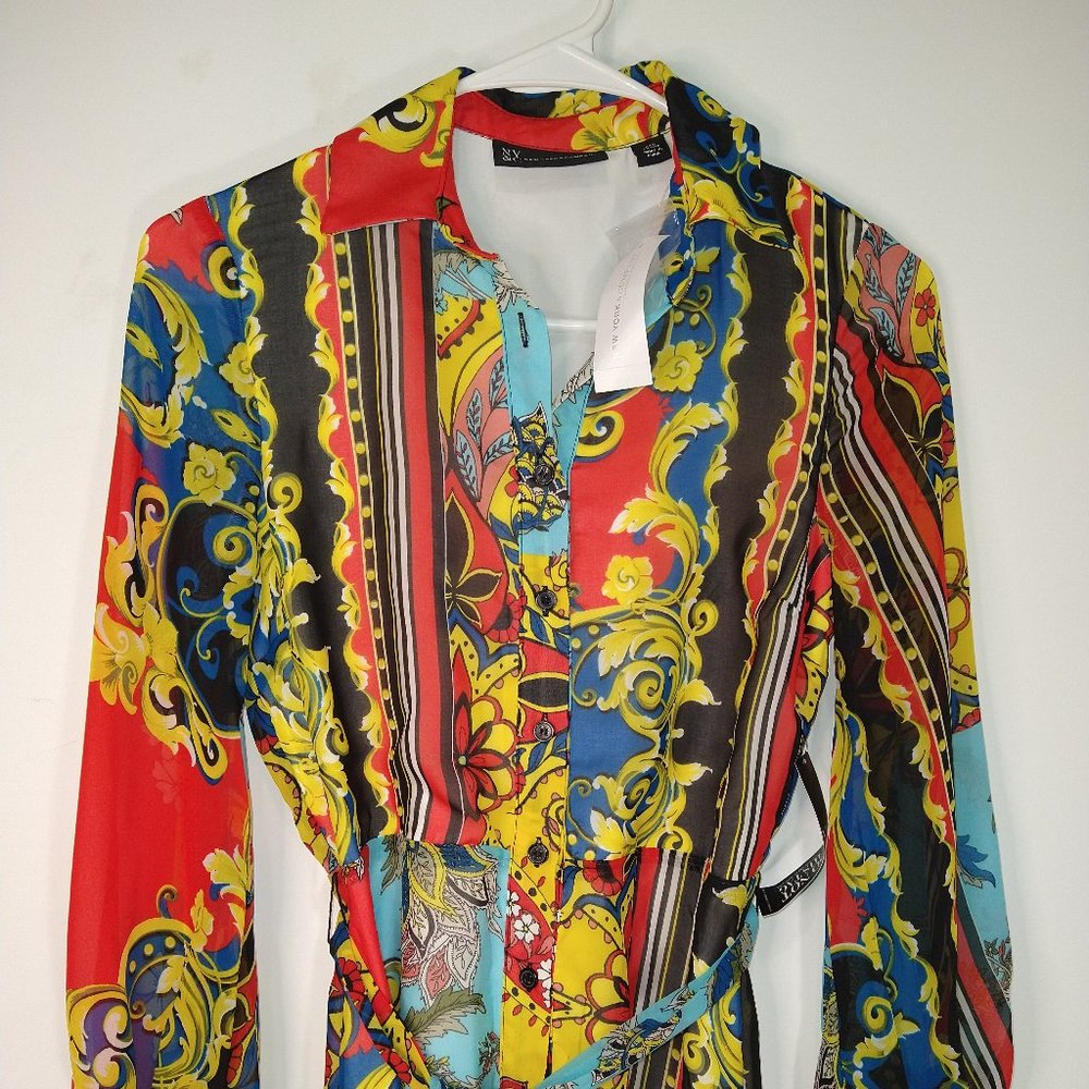 PETITE MIXED-PRINT CHIFFON MIDI SHIRTDRESS